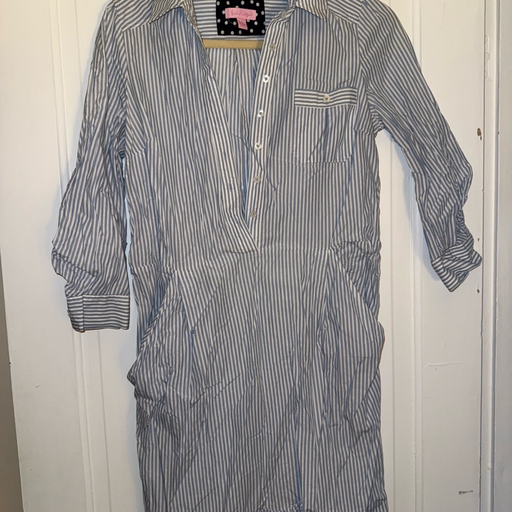 Lilly Pulitzer Blue and White Preppy Button Down Dress